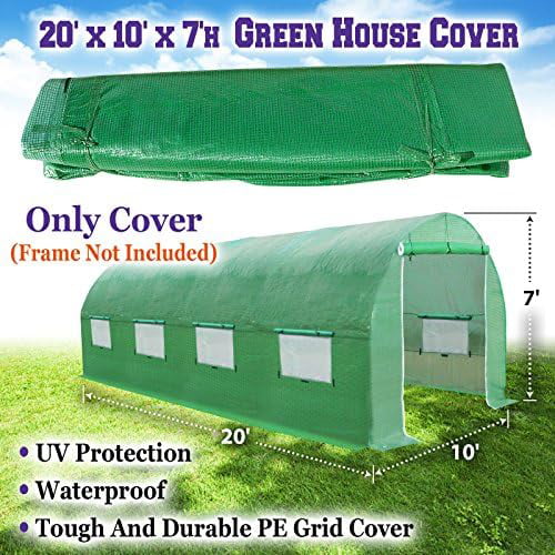 Greenhouse Replacement Covering For Outdoor Larger Hot Garden House , Support Arch Frame Climbing Plants/Flowers/Vegetables (20' X 10' X 7', Cover)