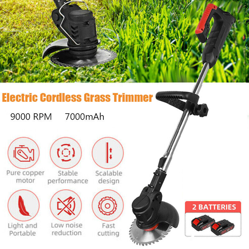 Electric Cordless Grass String Trimmer Lawn Edger Weed Wacker Cutter 2 Battery