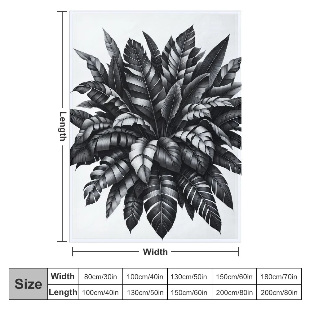 TIAOTIAOHOU Exquisite Gifts Black White Tropical Plants Monstera Leaf Areca Palm Banana Leaves Flannel Blanket Throw White