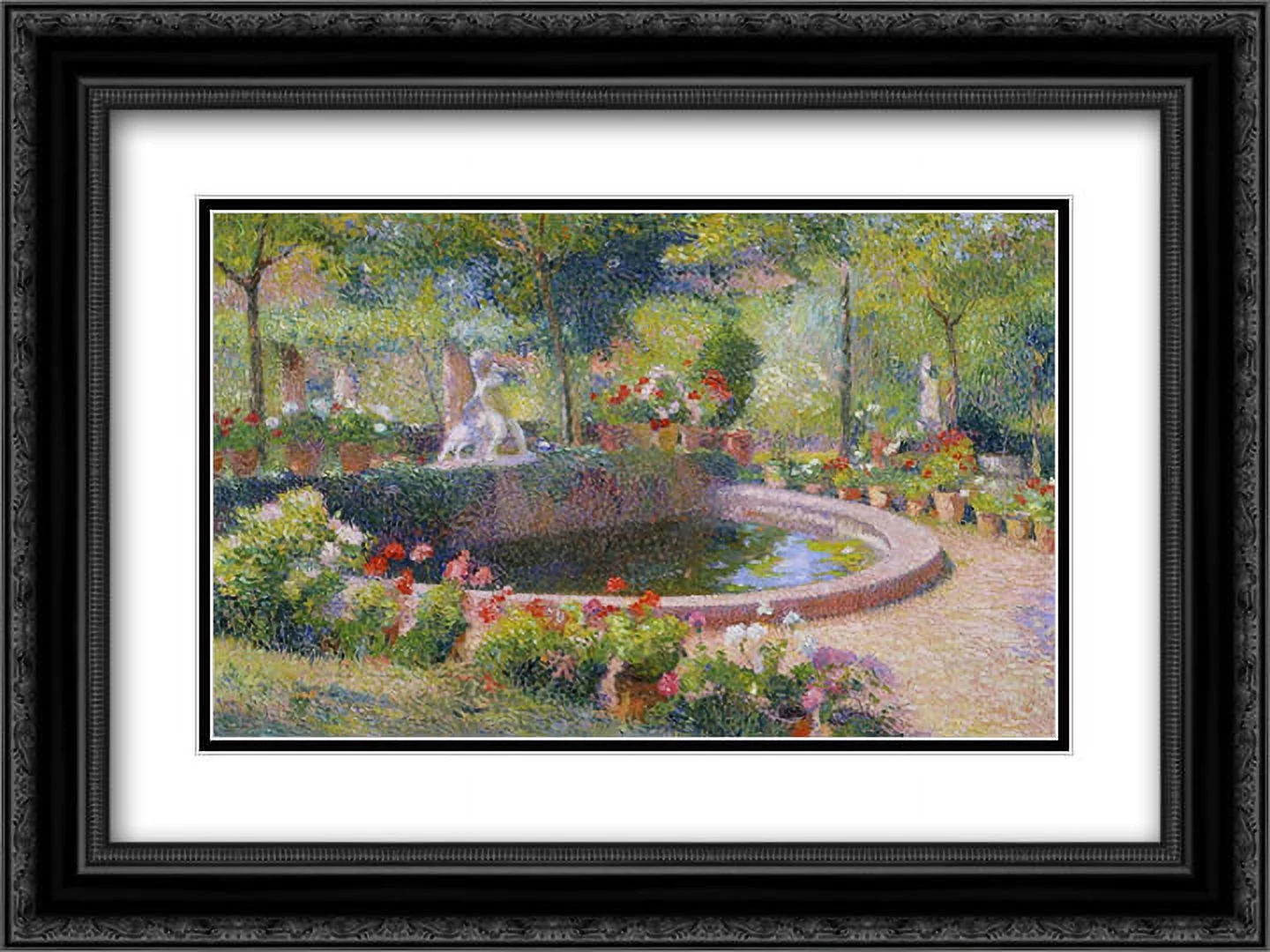 Henri Martin 2x Matted 24x18 Black Ornate Framed Art Print 'Fountain in Marquayrol'