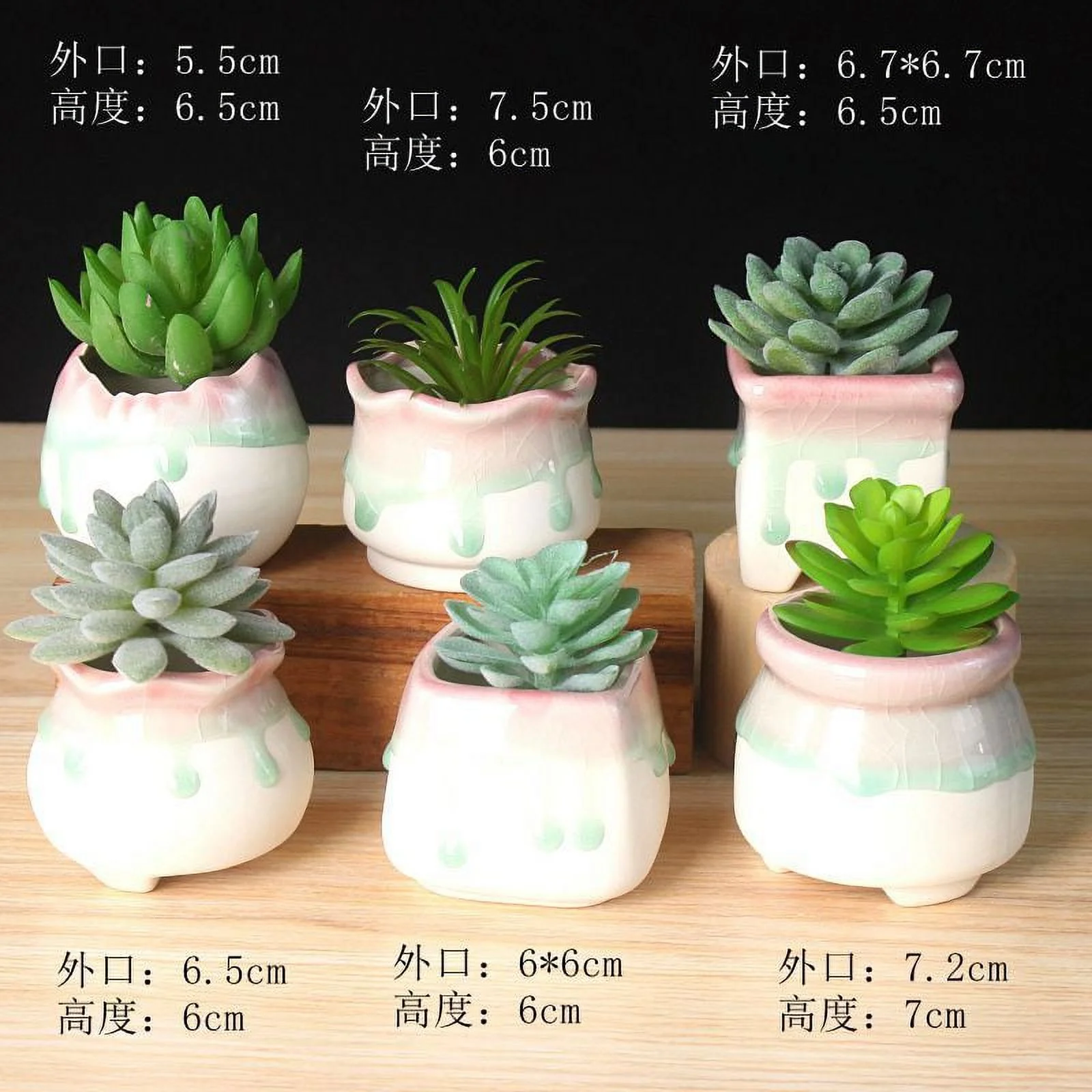 LivNxt Glazed Succulent Planter - Adorable Cracked Ice Thumb Pot for Succulents