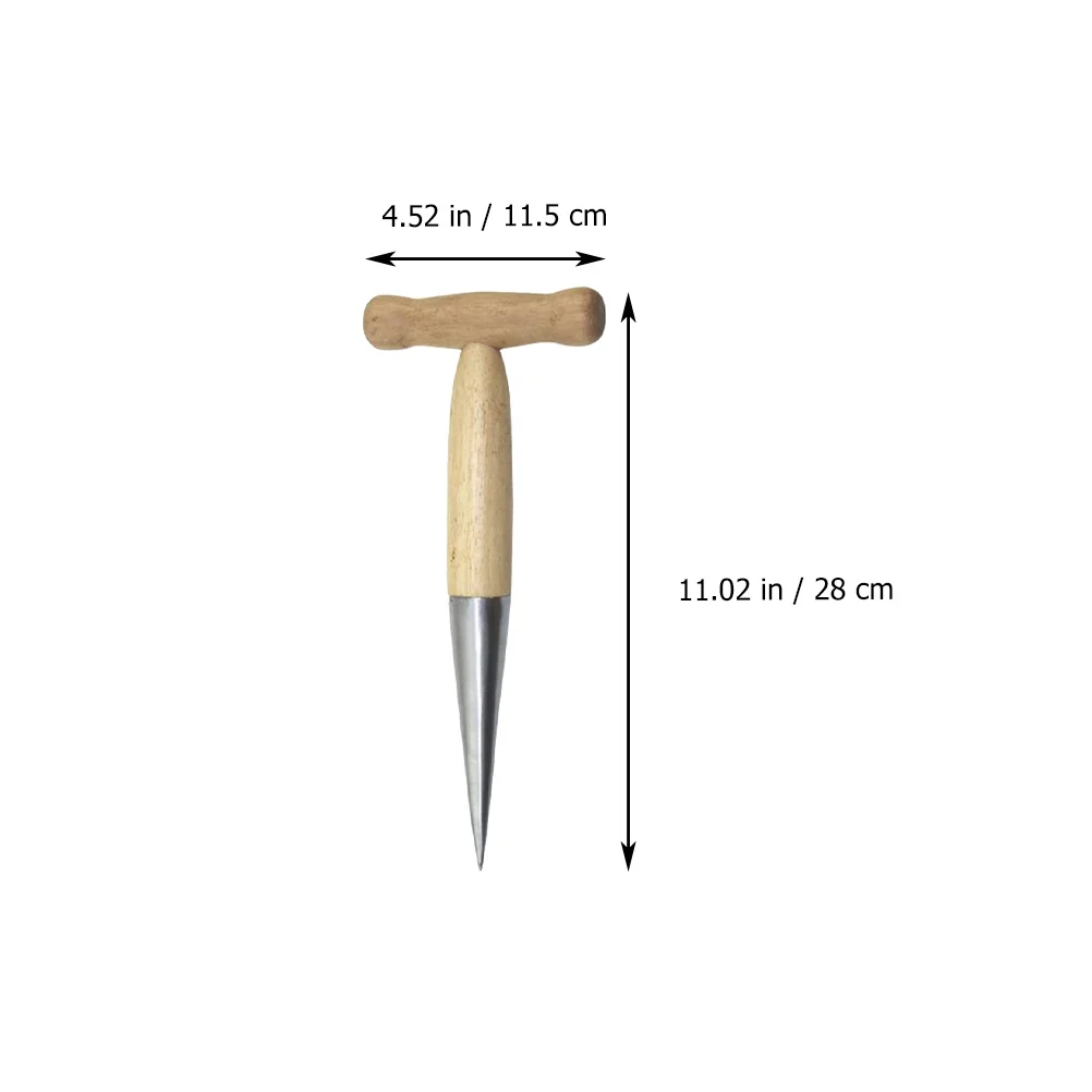 Stainless Steel Dibbler with Wooden Handle for Planting Bulb Gardening Tool