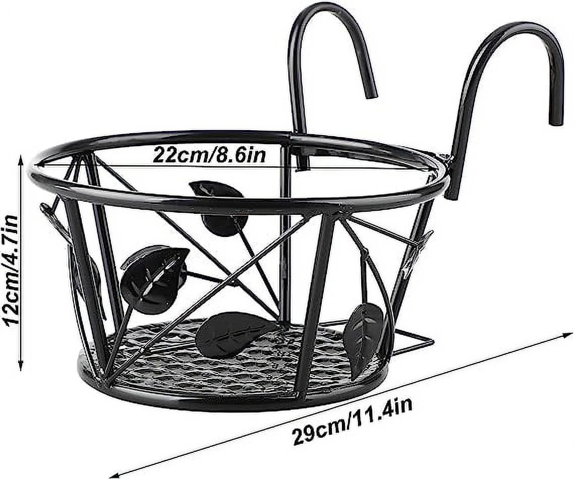 Zhuge 2 Pack Hanging Railing Flower Pot Basket Holder, Iron Art Planter Stand Potted Rack, Over The Rail Metal Fence Pot Container for Patio Garden Balcony Corner Porch Deck Indoor Outdoor Decor