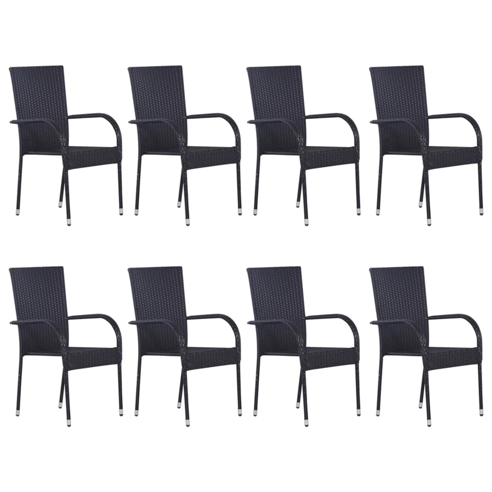 Anself 9 Piece Patio Dining Set Acacia Wood Tabletop Table and 8 Chairs Black Poly Rattan Steel Frame  Dining Set for Garden, Lawn, Courtyard