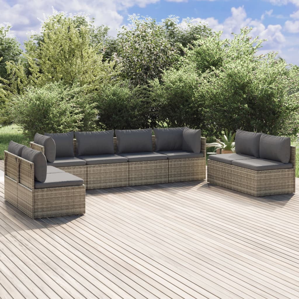 Dcenta 8 Piece Patio Set with Cushions Gray Poly Rattan