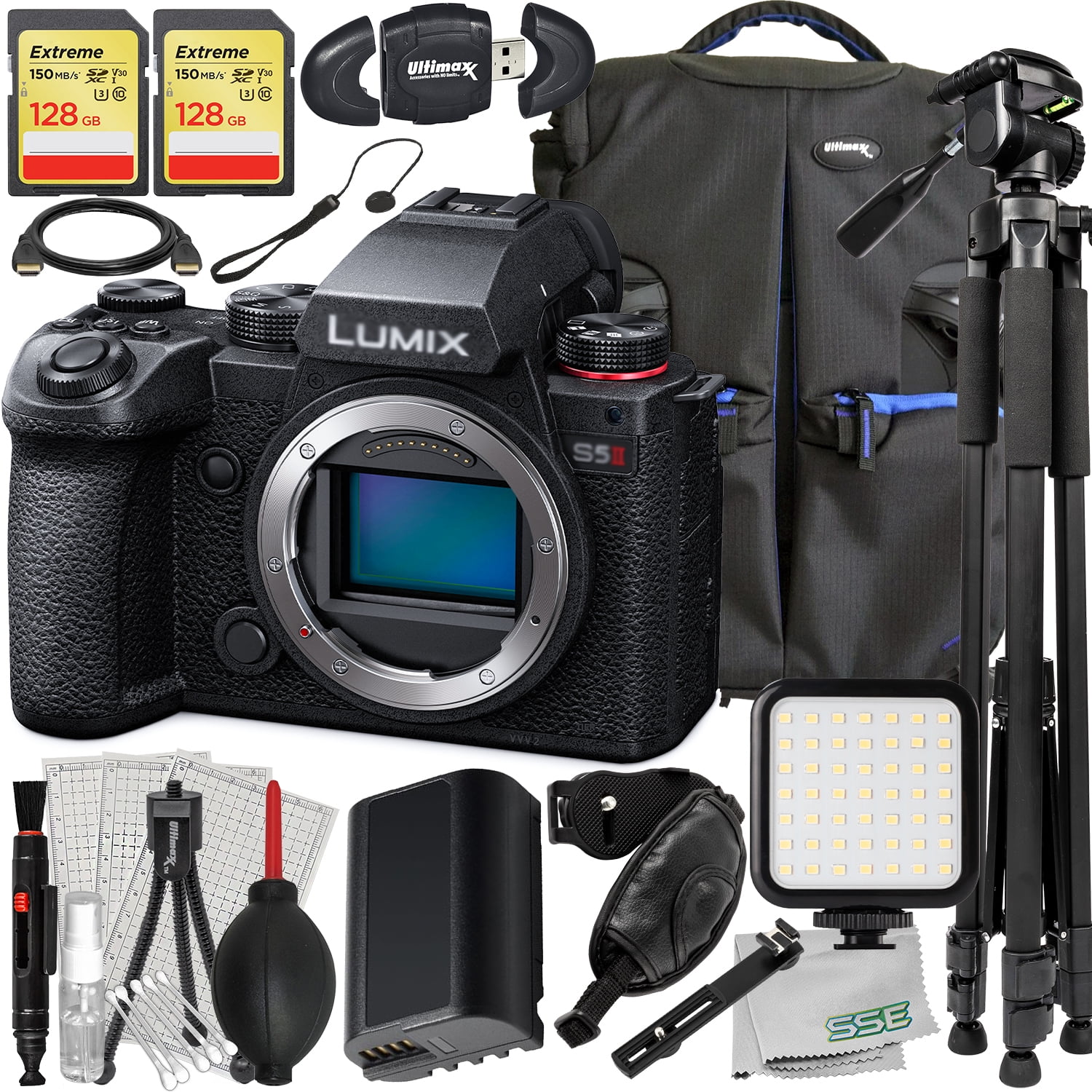 Ultimaxx Advanced Panasonic Lumix S5 II Camera Bundle (Body Only) - Includes: 2x 128GB Extreme SDXC’s, Spare Battery, Deluxe Backpack & More (25pc Bundle)