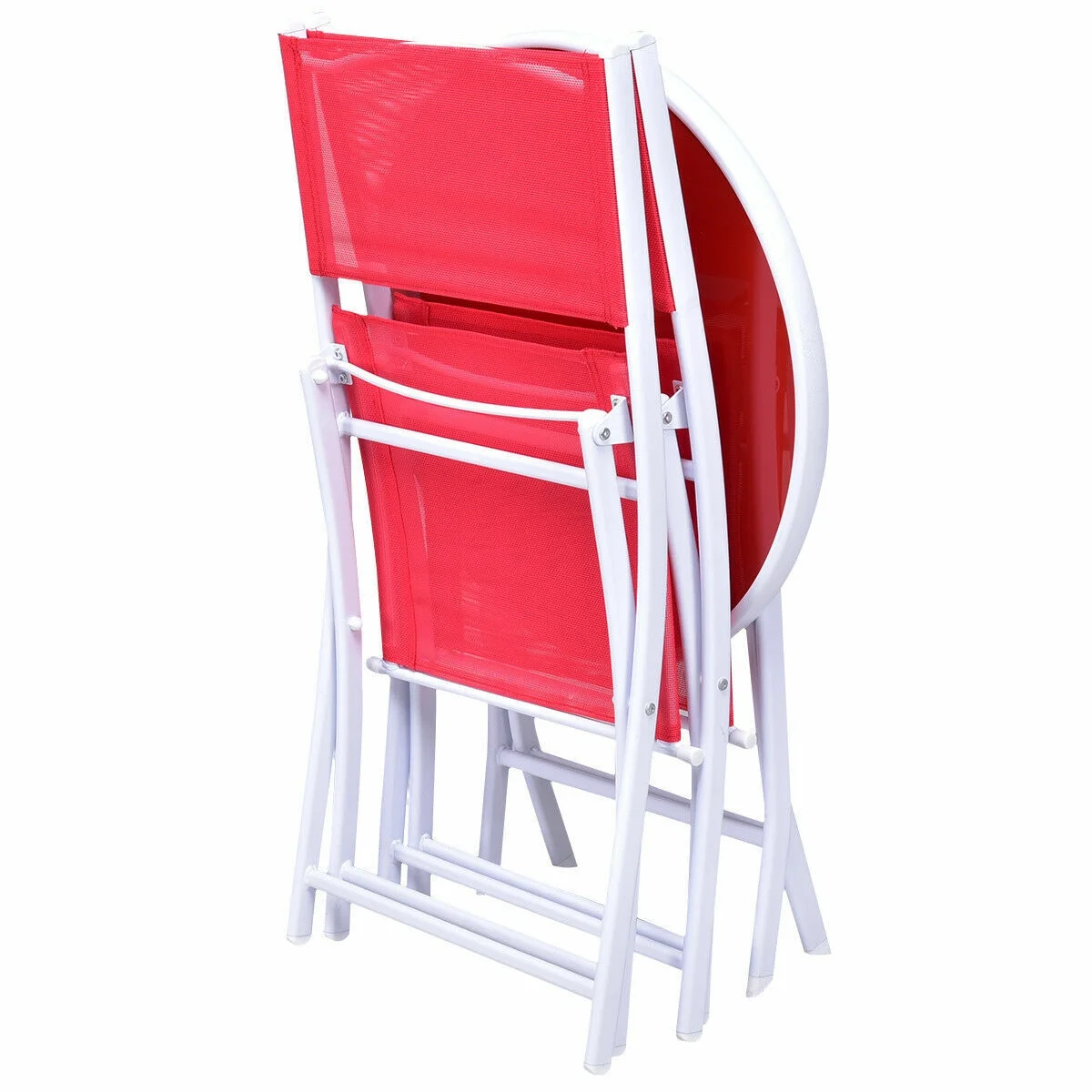Costway 3 PCS Folding Bistro Table Chairs Set Backyard Patio Furniture Red
