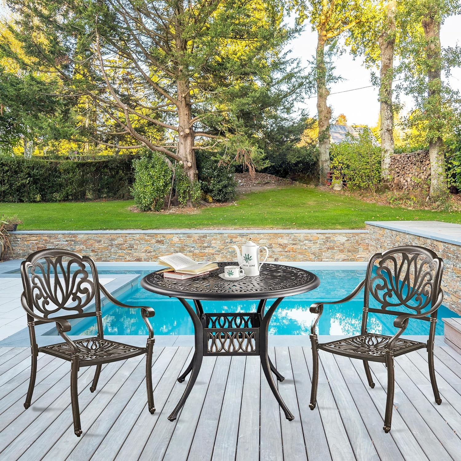 Yaheetech Outdoor Chairs Set of 4 Patio Dining Chairs, Stackable Aluminium Dining Chairs All Weather Metal Frame Chairs for Outdoor & Indoor, Garden, Deck, Bronze