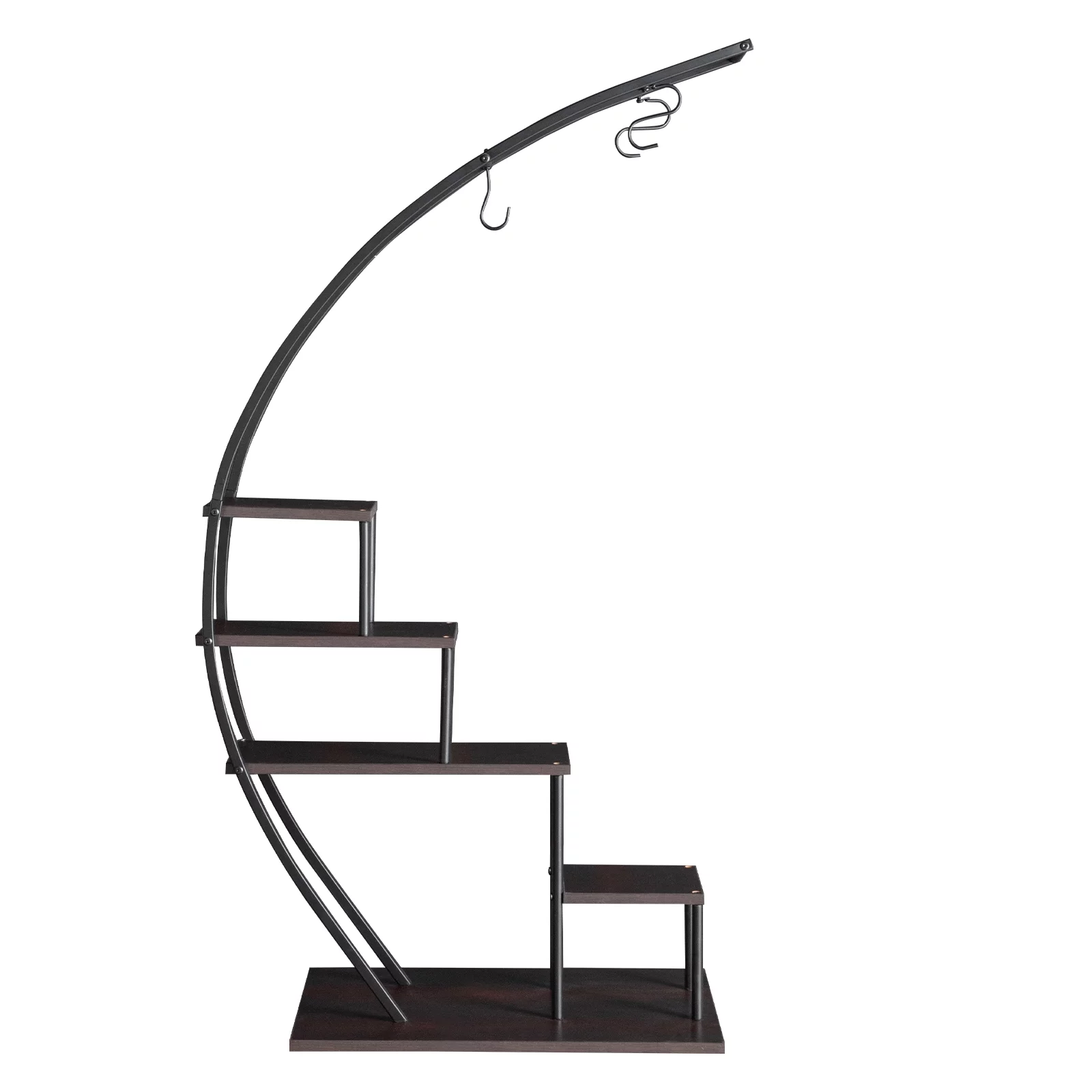 Iron Wood Semicircle Plant Stand - 5 Layers, Suitable for Garden, Balcony, or Patio Decor