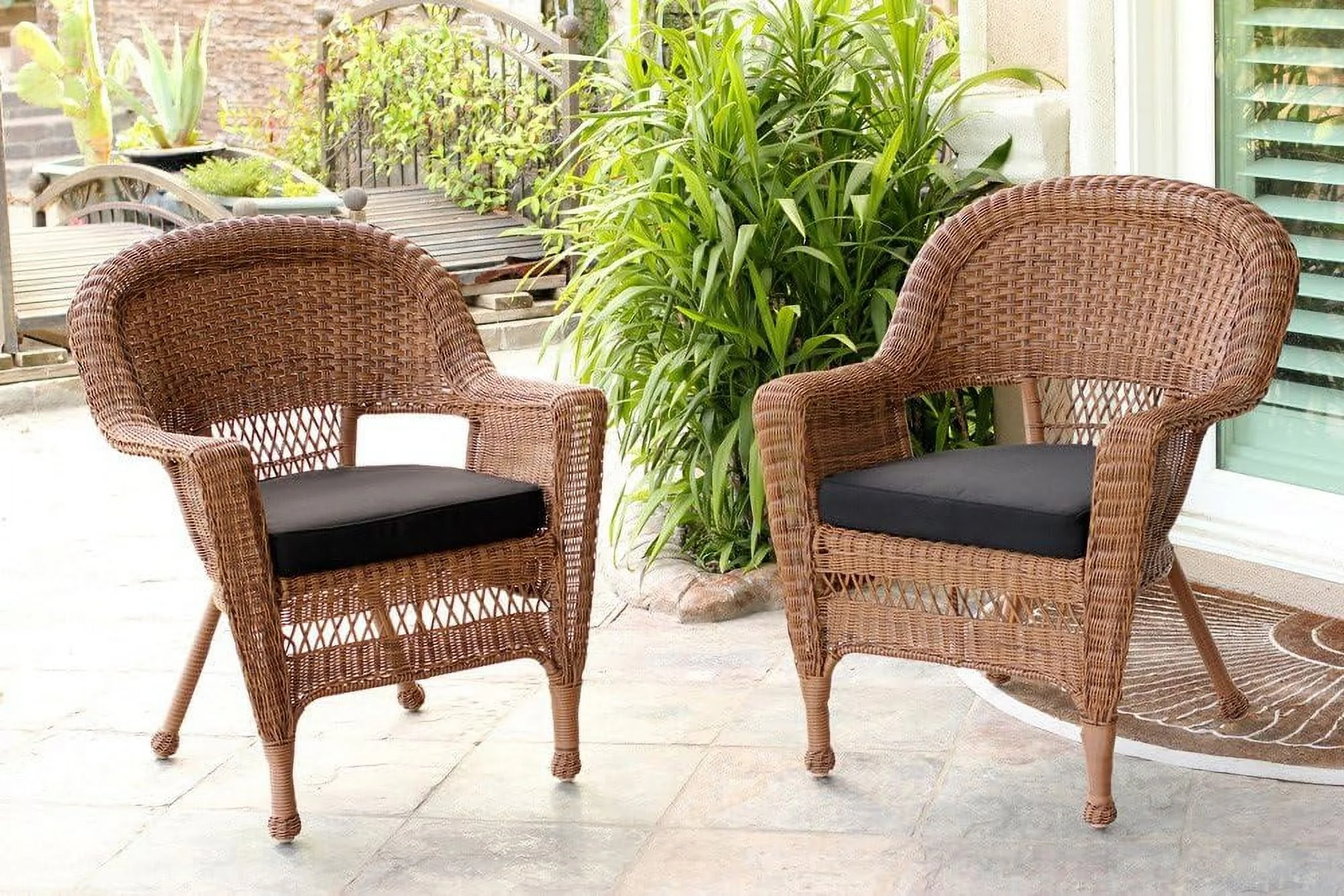 Wicker Chair With Black Cushion, Set Of 2, /W00205-