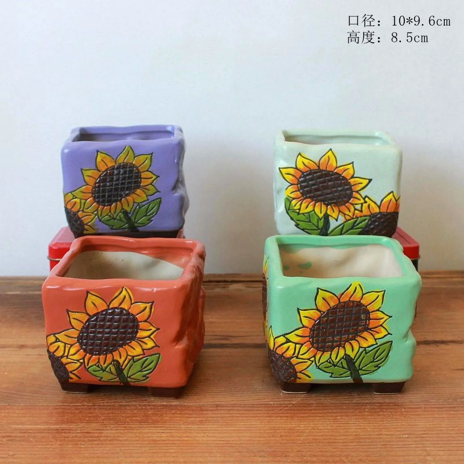 Hand-Painted Ceramic Succulent Planter - Korean Style Sunflower Succulent Plant Pot