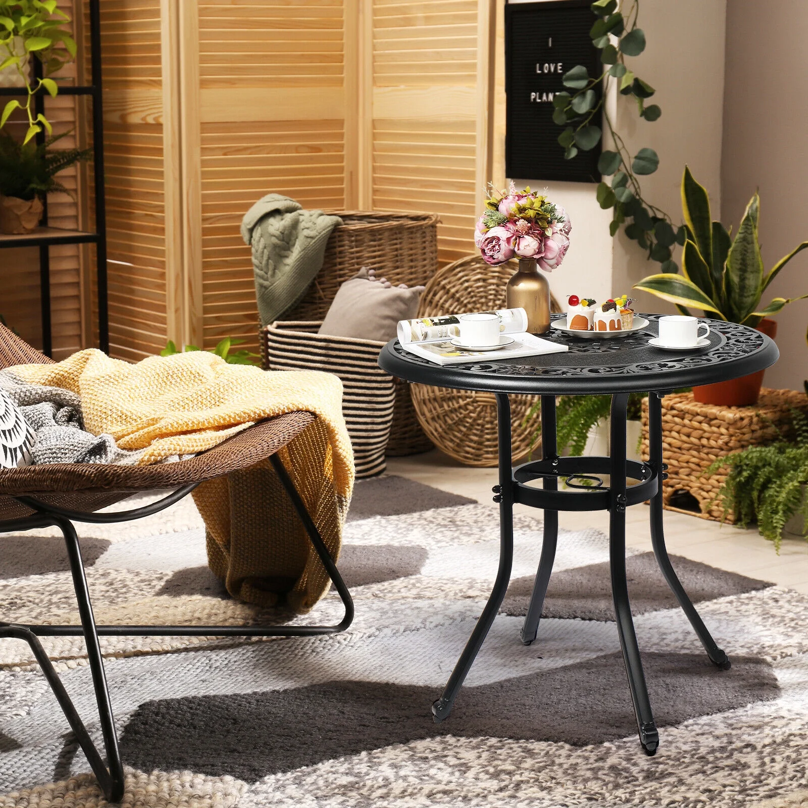 Outdoor Coffee/Side Table Patio Round Bistro Table With Umbrella Hole