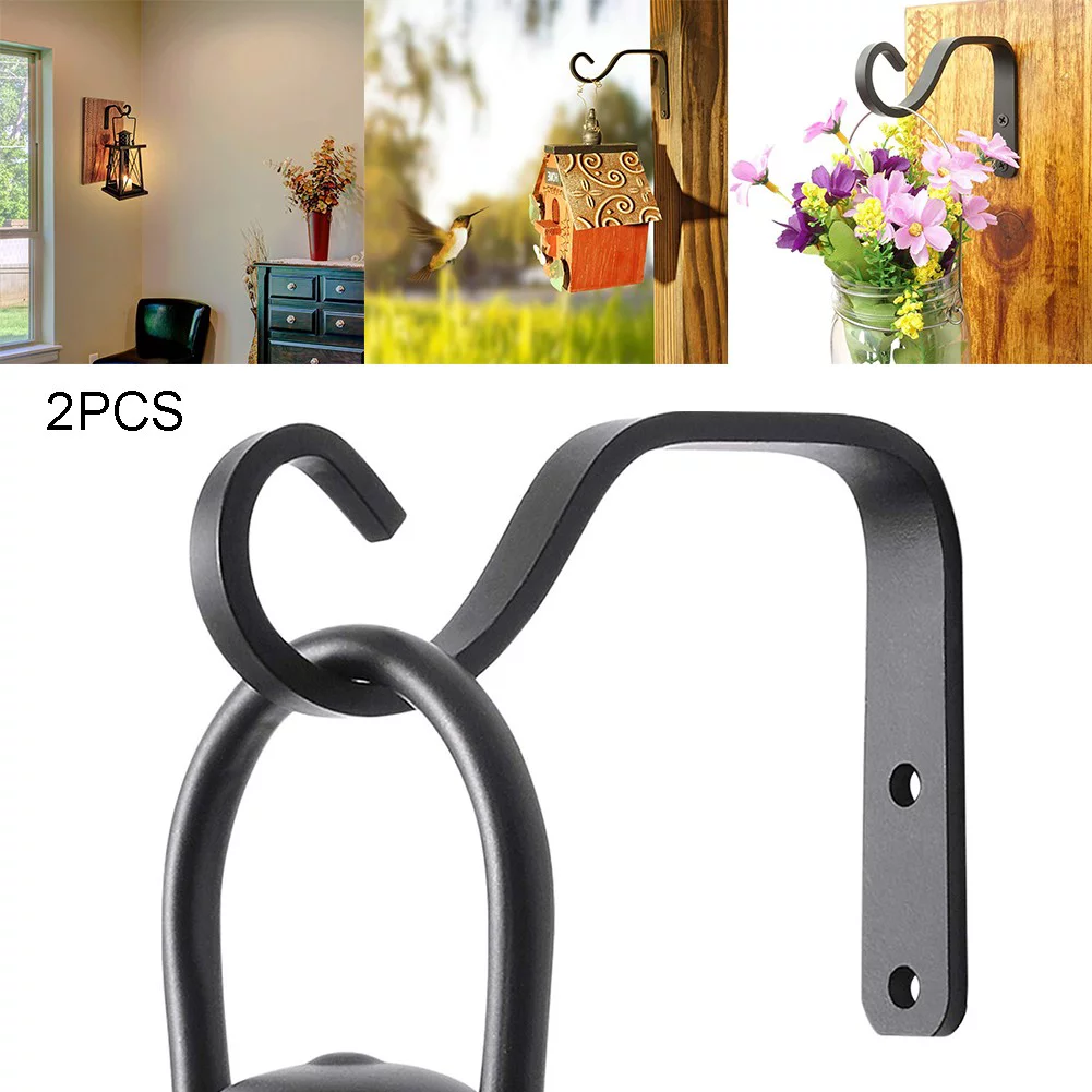 Metal Hanging Basket Brackets Outdoor Garden Plant Hanger Hook Wall Decoration