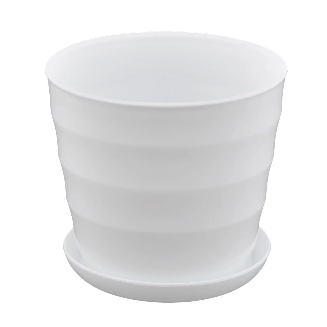 Uxcell Parterre Farm Home Plastic Round Design Flower Planter Pot Tray White