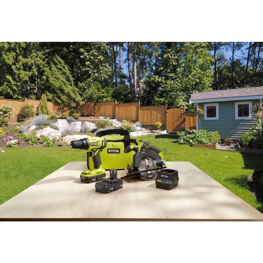 Ryobi P1816 18V Drill and Circular Saw Starter Kit with Two 1.5Ah Batteries and Charger