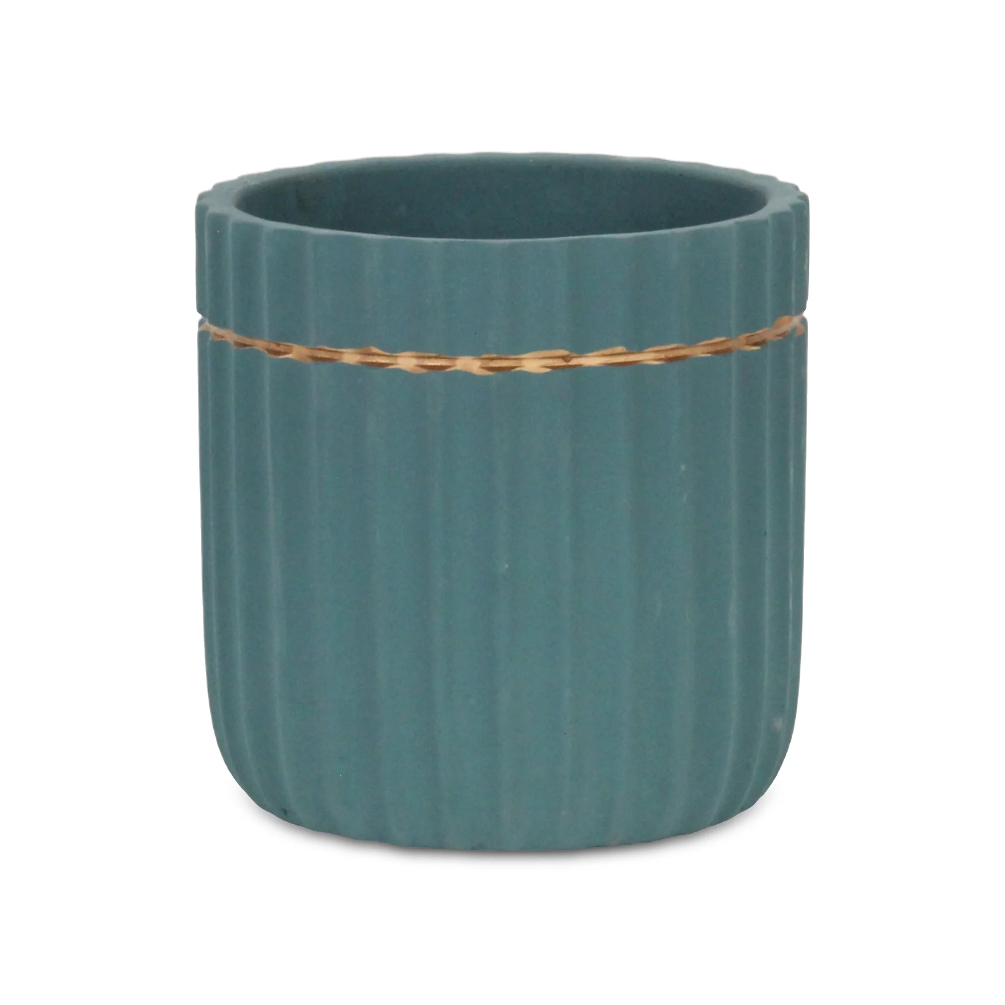 Aurine Round Gold Trimmed Ridged Ceramic Pot - Large - Blue