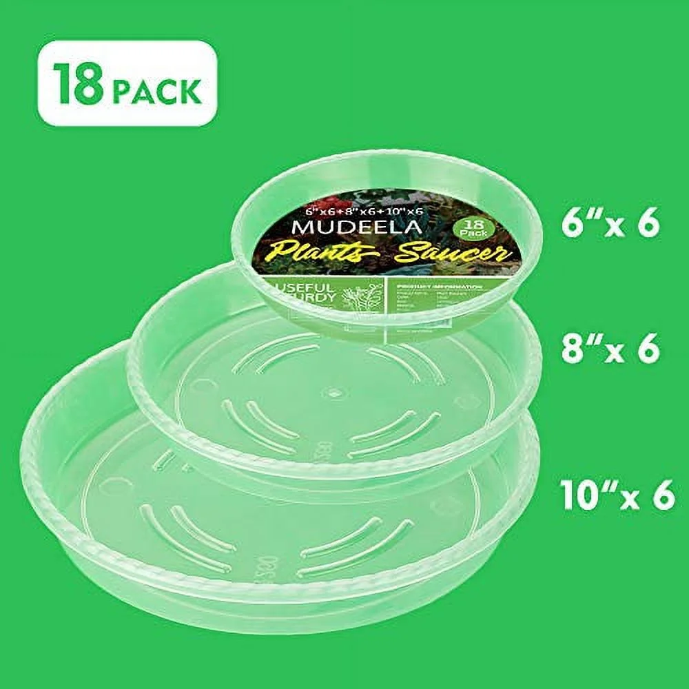 18 Pack Plant Saucers of 6 inch & 8 inch & 10 inch , Durable Plant Trays for Indoors Outdoors, Clear Plastic Flower Plant Pot Saucer, Made of Thicker, Stronger Plastic, with Taller Design (6