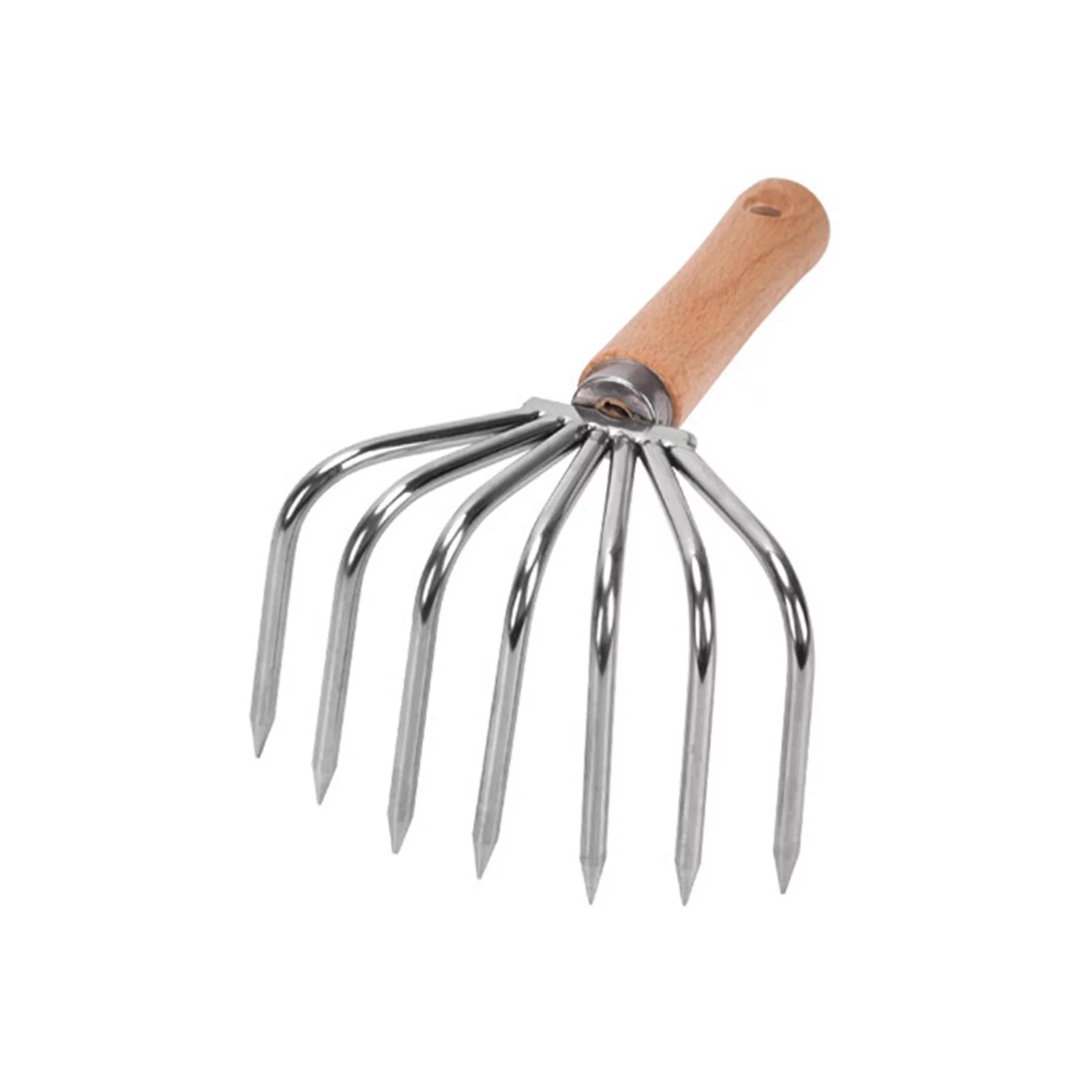 Garden Hand Rake Gardening Tool Claw Loosening Soil Lightweight Steel Cultivator Wood Handle Versatile Leaf Rake Soil Tiller for Lawn Plants Short Handle 7