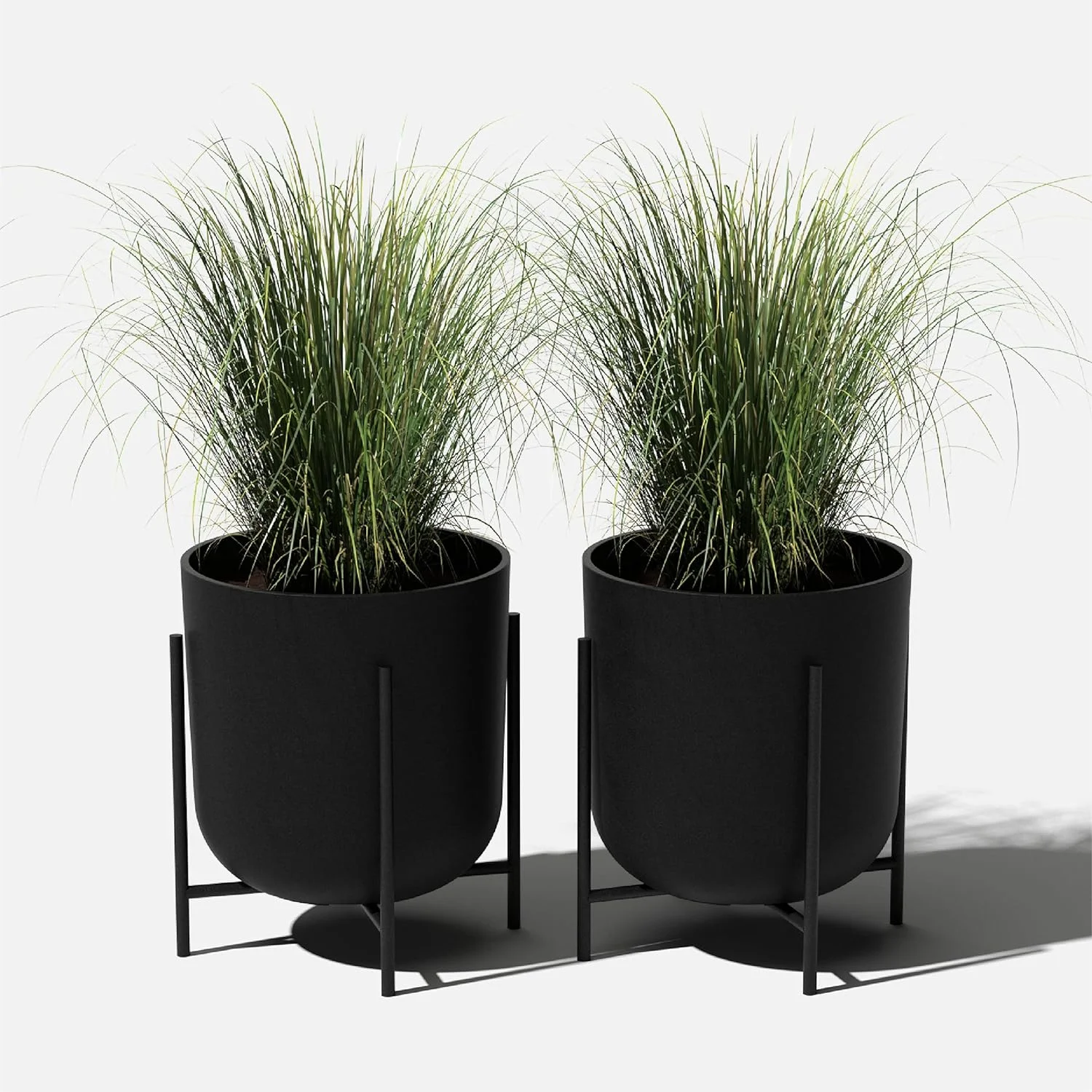 Mason Series Raised Lima Planter - Round Planter for Patio/Balcony | Plastic & Concrete w/Metal Plant Stand | Modern for Plants