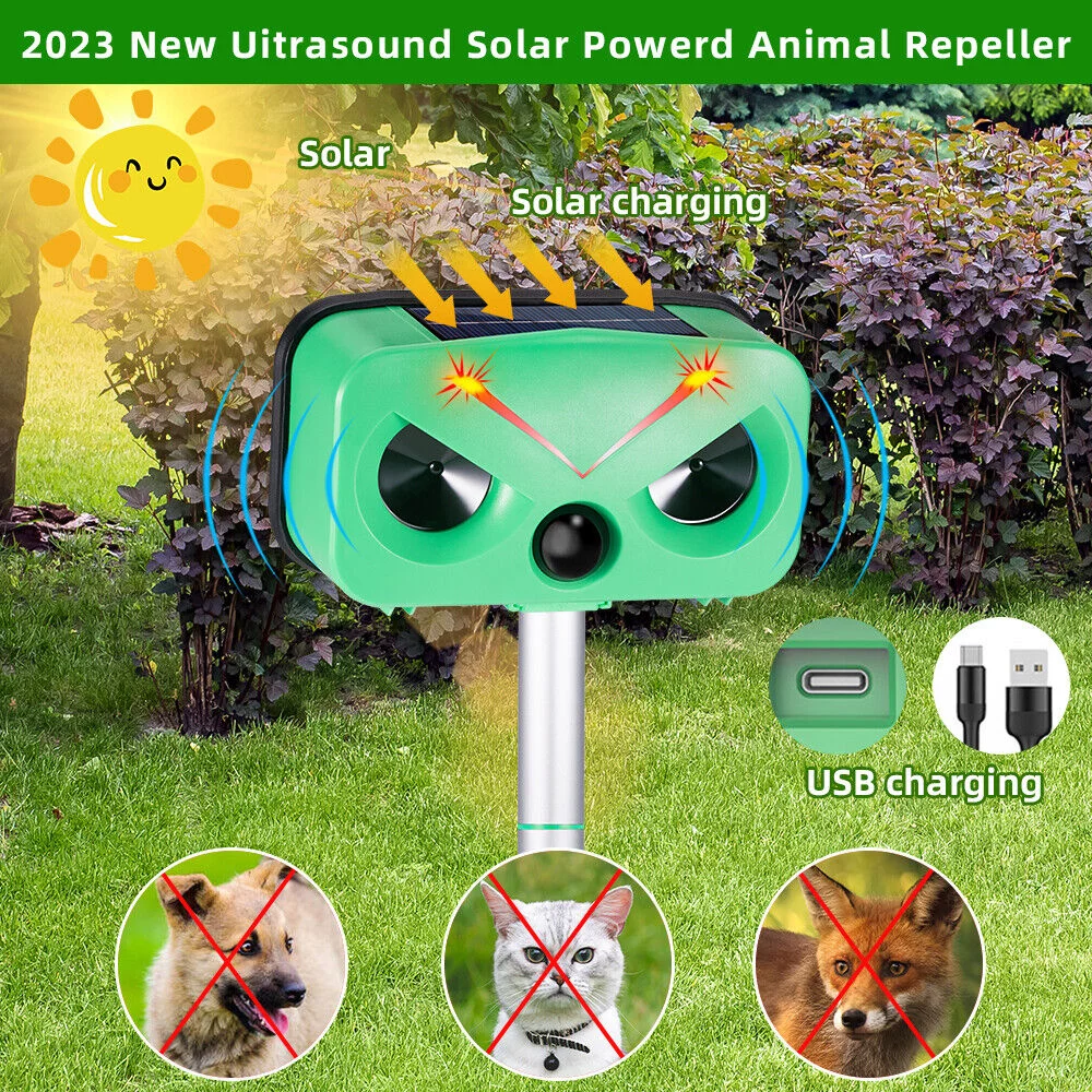 JLLOM Upgraded Solar Animal Repeller - Safeguard Your Property from Dogs, Cats, Skunks, and Deer with this Motion Sensor Activated Ultrasonic Device