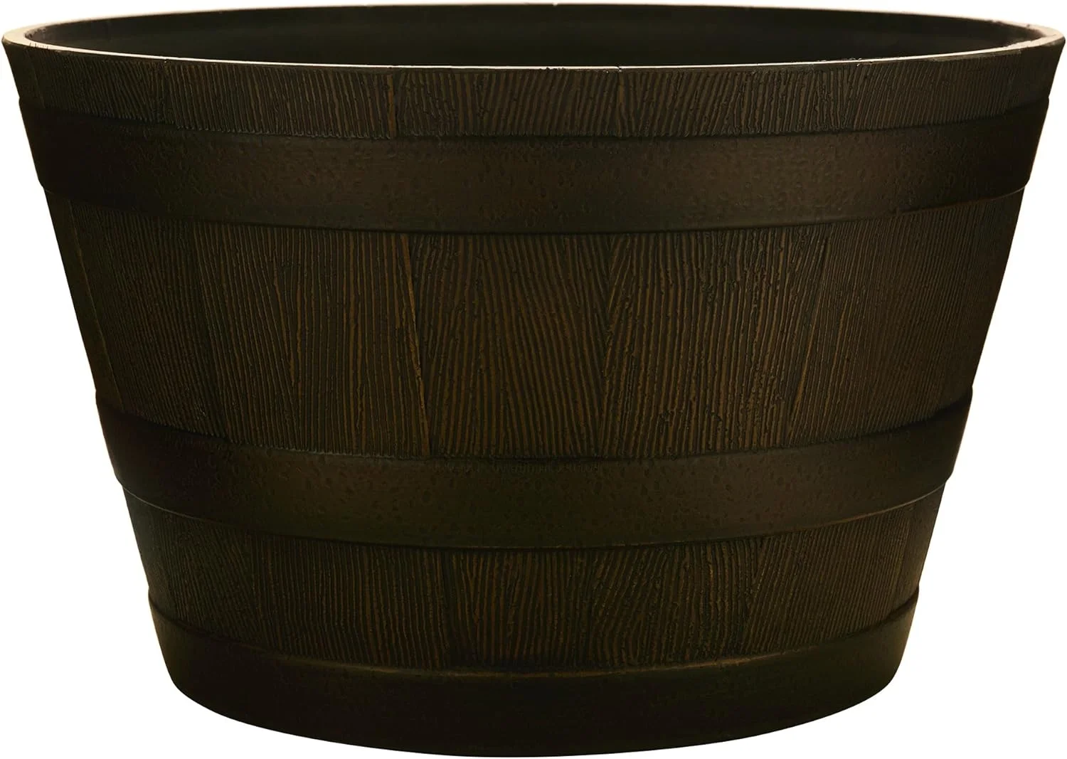 Resin Whiskey Barrel Planter, Kentucky Walnut Brown