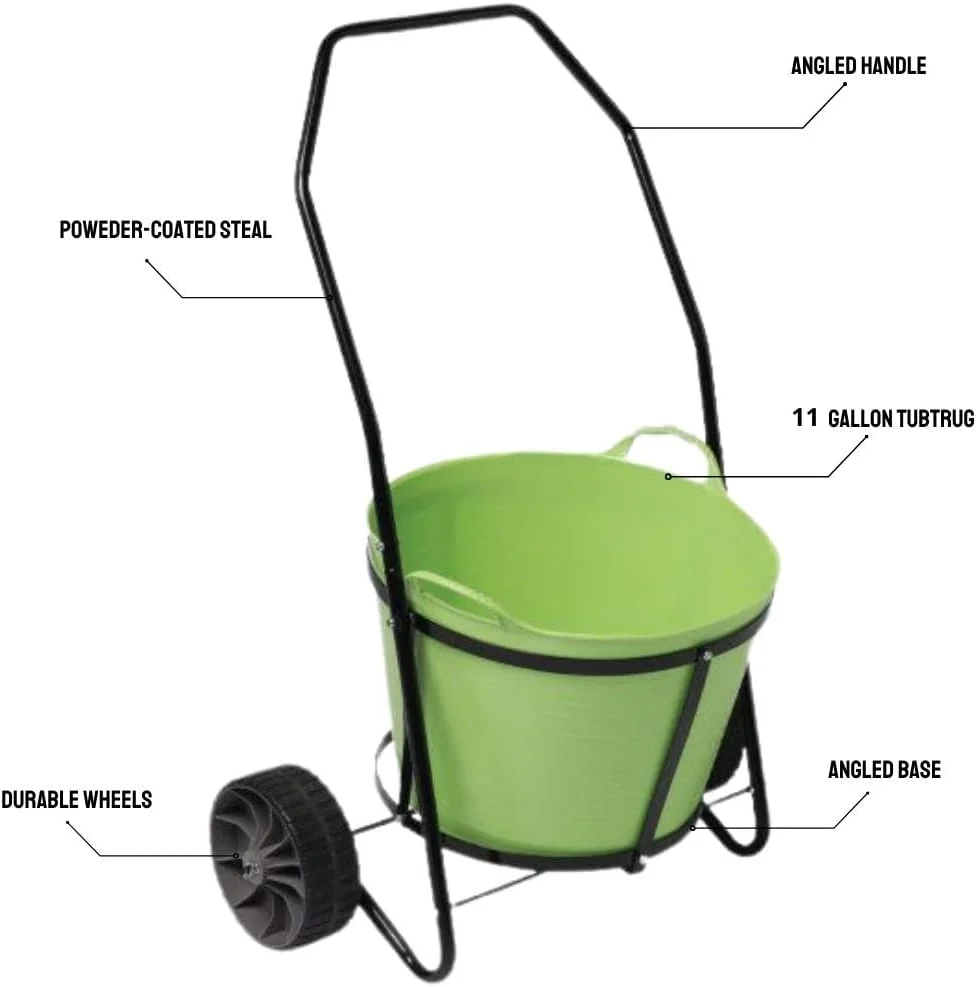 Garden Cart With Tubtrugs | Multi-Purpose Mobile Gardening Caddy with 11 Gallon Bucket | Outdoor Gardening Clean-up & Garden Tools Utility Cart - Holds up to 50 lbs