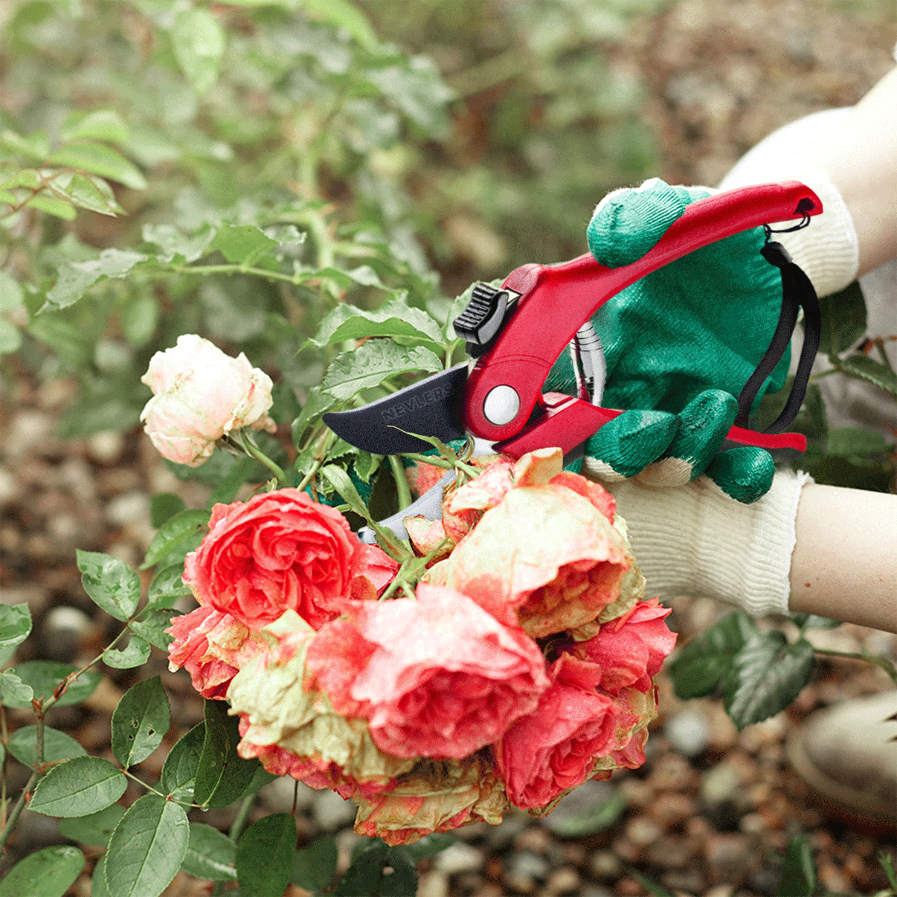 Nevlers 8 in. Red Heavy Duty Bypass Garden Pruning Shears