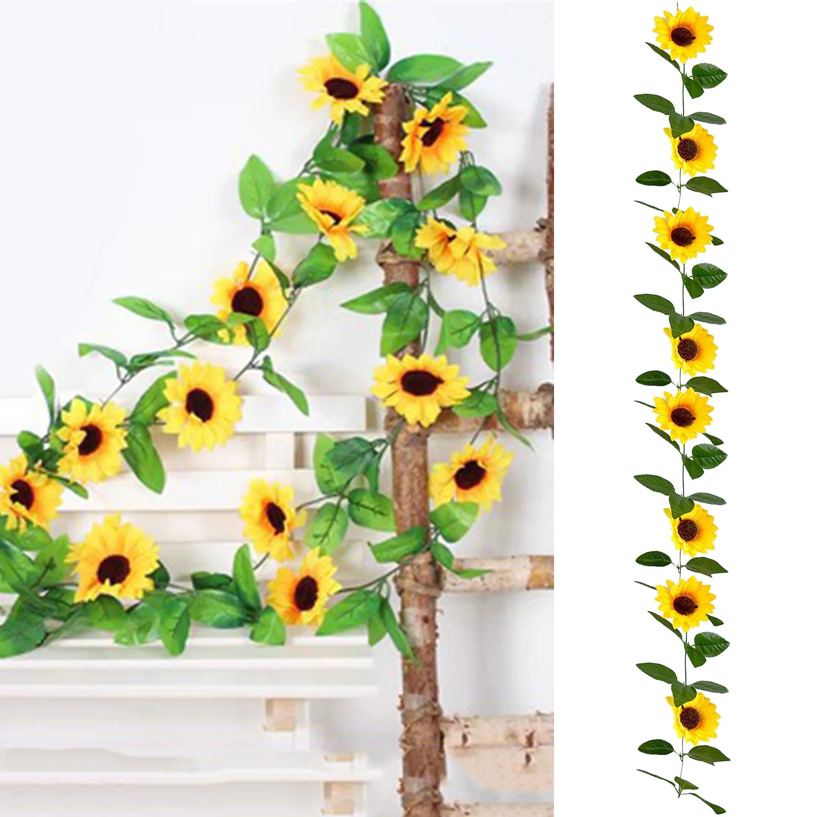 NLLSHGJ Artificial Flowers Sunflower Vine Sunflower Flower Vine False Flower Vine Indoor Wall Hanging Air Conditioning Pipe Block Decorative Flower Strips With A Total Length Of 2.4 8 Sunfl