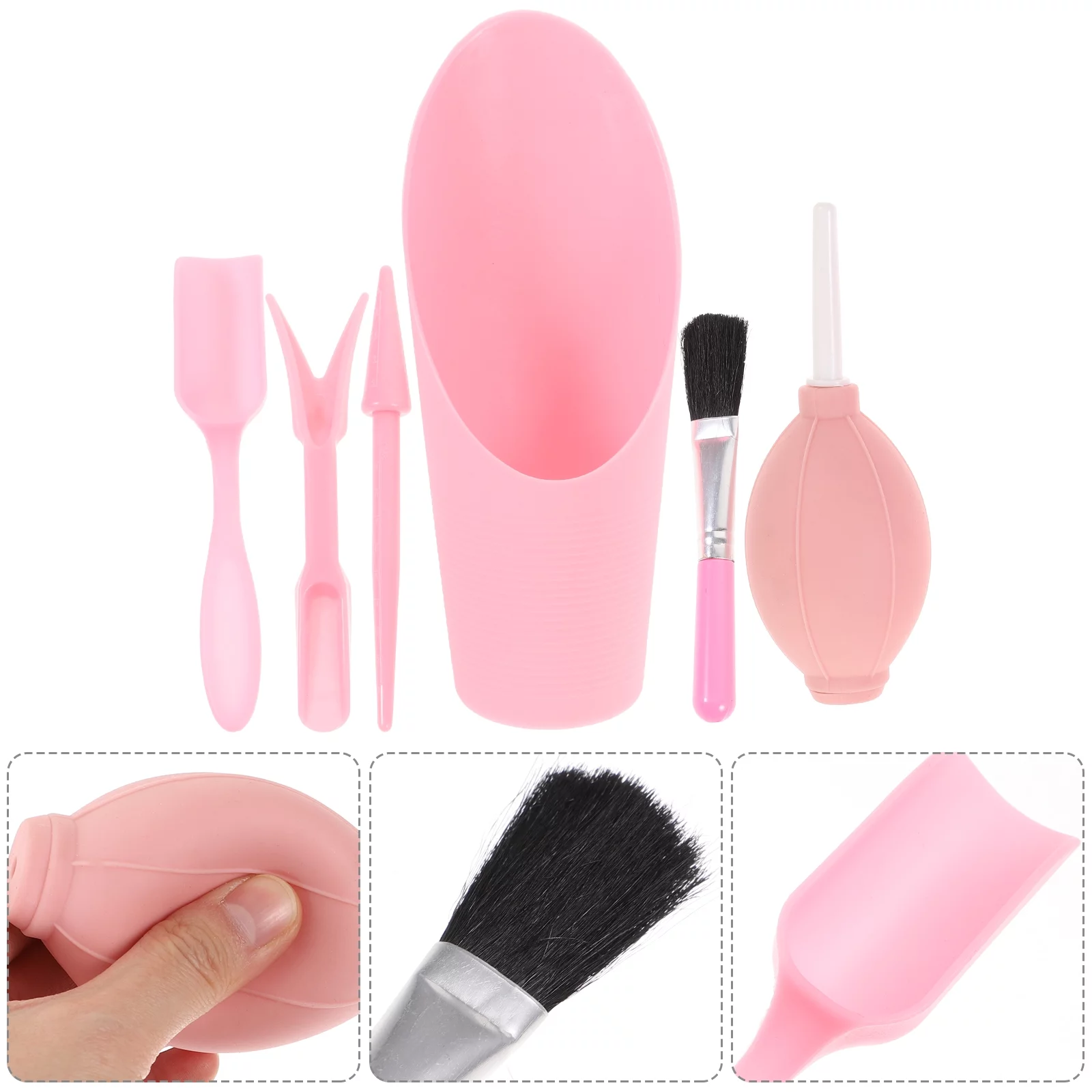 Gongxipen 1 Set/6pcs Mini Garden Hand Tools Garden Plant Shovel Succulent Plants Watering Bottle (6-pieces, Shovel+Air-blowing+Brush+Plant Lifter, Pink)