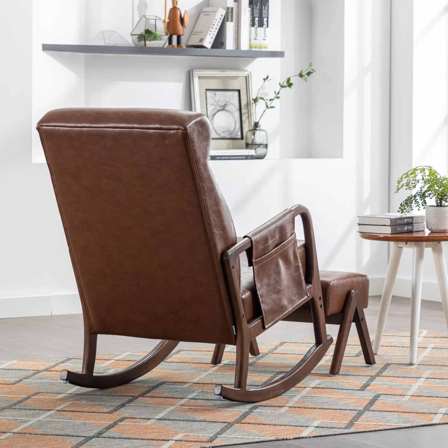 COOLMORE Rocking Chair With Ottoman  Mid-Century Modern Upholstered Fabric Rocking Armchair  Rocking Chair Nursery with Thick Padded Cushion  High Backrest Accent Glider Rocker Chair for