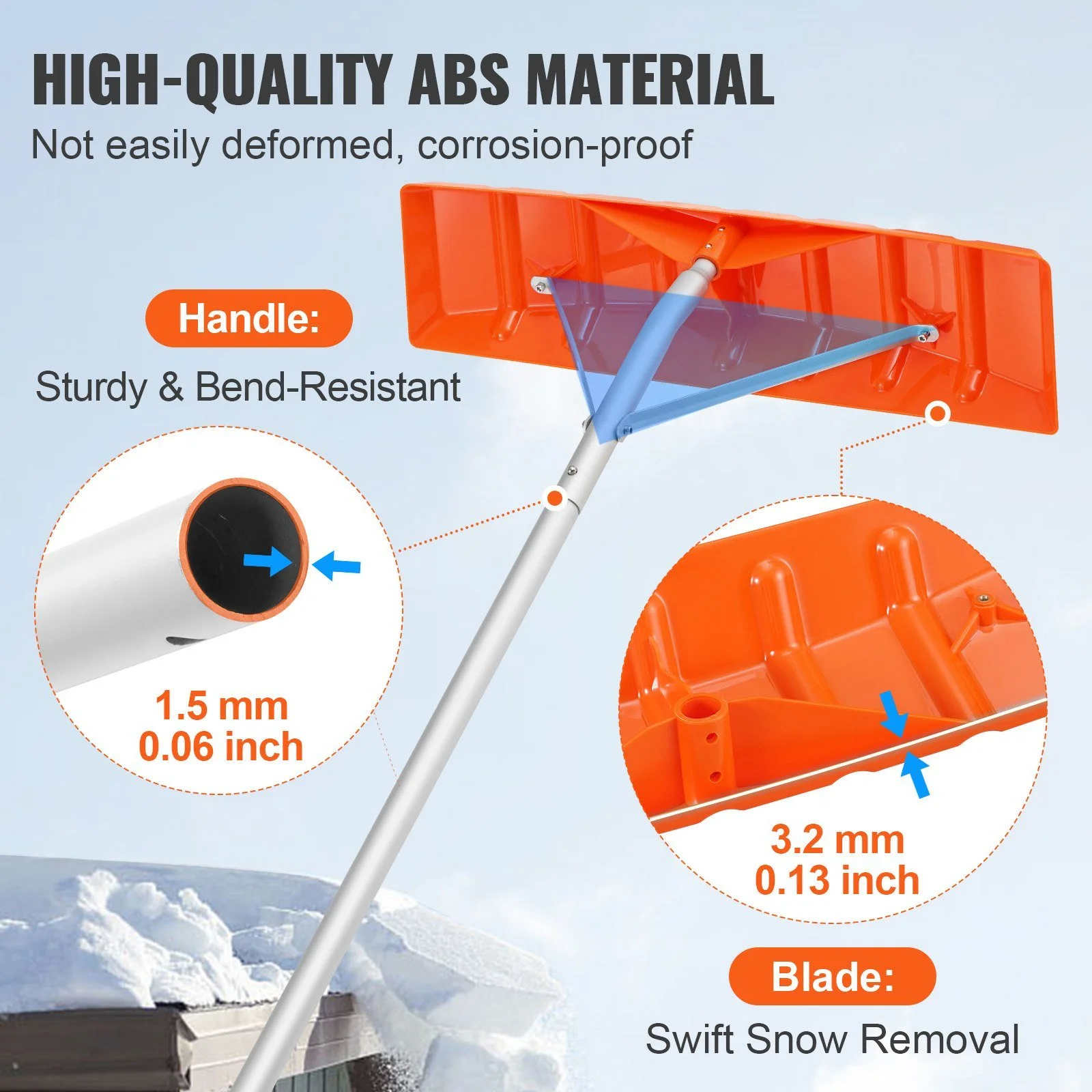 Snow Roof Rake with Plastic Blade and Aluminium Handle - 3.7 - Versatile Snow Removal