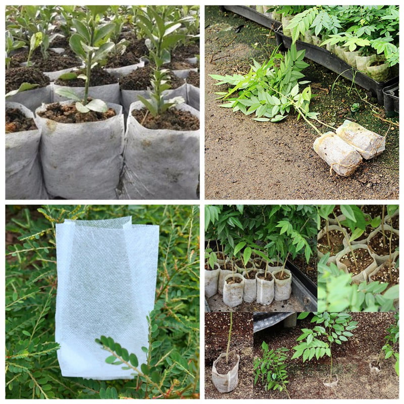 100Pcs Biodegradable Non-Woven Nursery Bags Plant Grow Environmental Bags Fabric Seedling Pots Plants Pouch Home Garden Supply (Grow Bags)