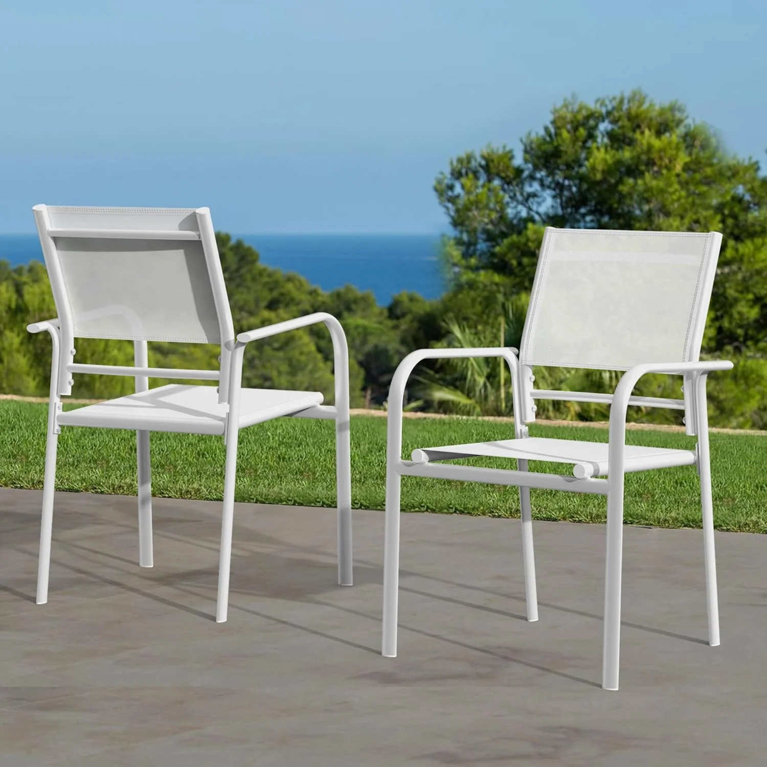 Aluminum Outdoor Dining Chairs Set Of 4, Patio Dining Chairs With Armrest, Outdoor Chairs Rustproof And Weather-Resistant With Adjustable Feet For Backyard, Garden, Yard, Porch, Deck, White