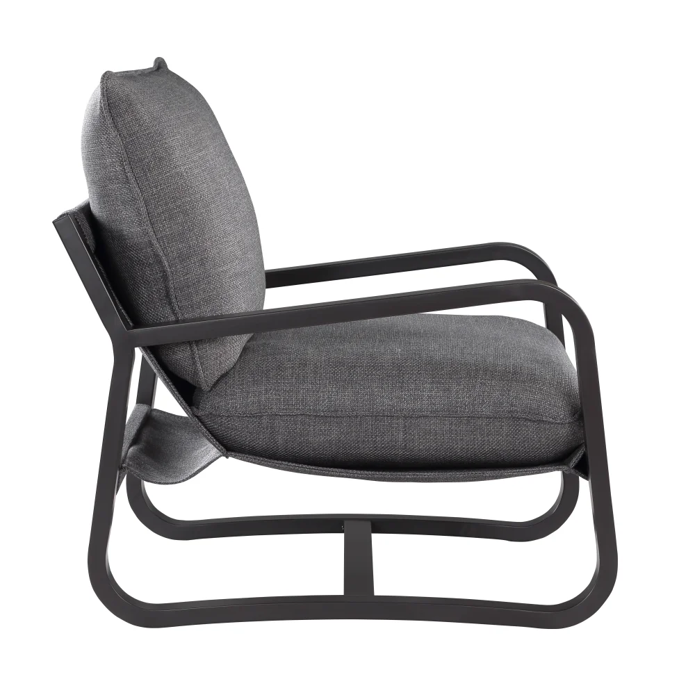 DeeHome Blaire Sling Chair Upholstered in Charcoal Fabric with Metal Frame