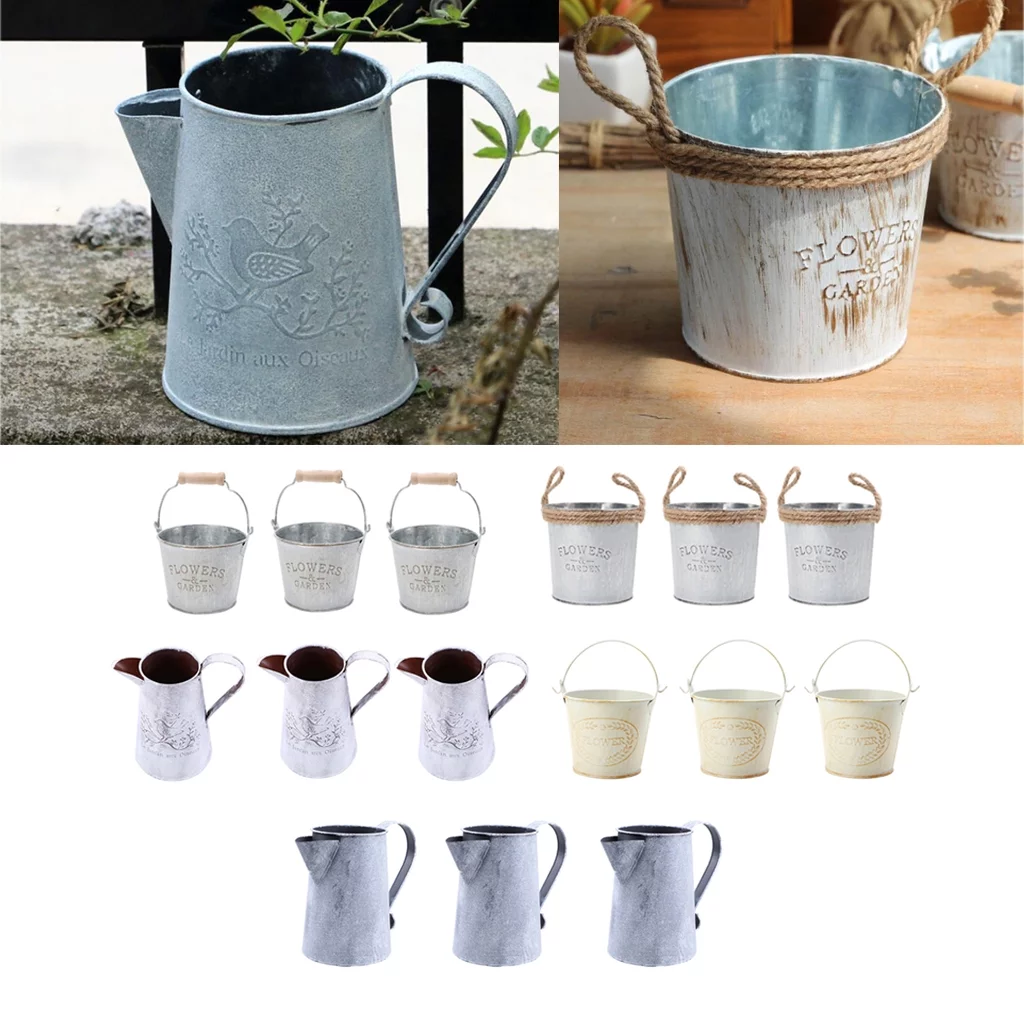 15pcs Vintage Shabby Rustic Metal Garden Planter Plant Pots