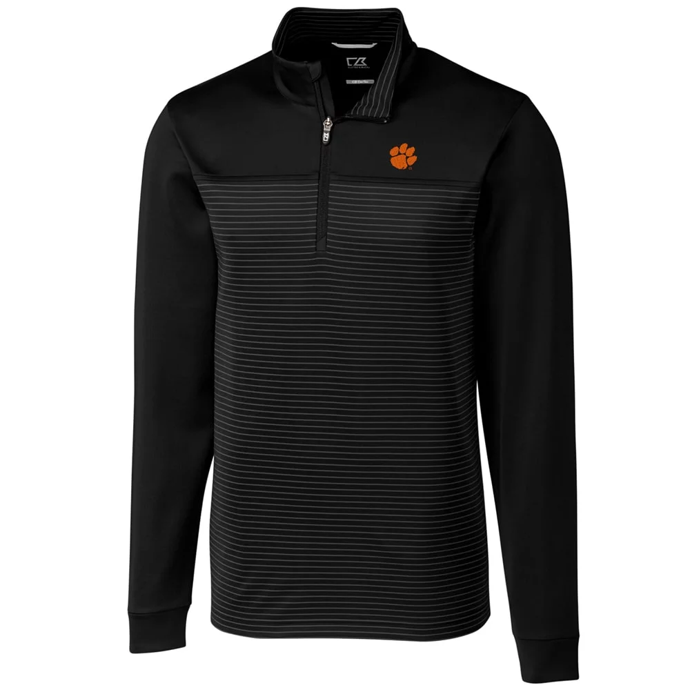 Men's Cutter & Buck Black Clemson Tigers Big & Tall Traverse Stripe Half-Zip Pullover Jacket