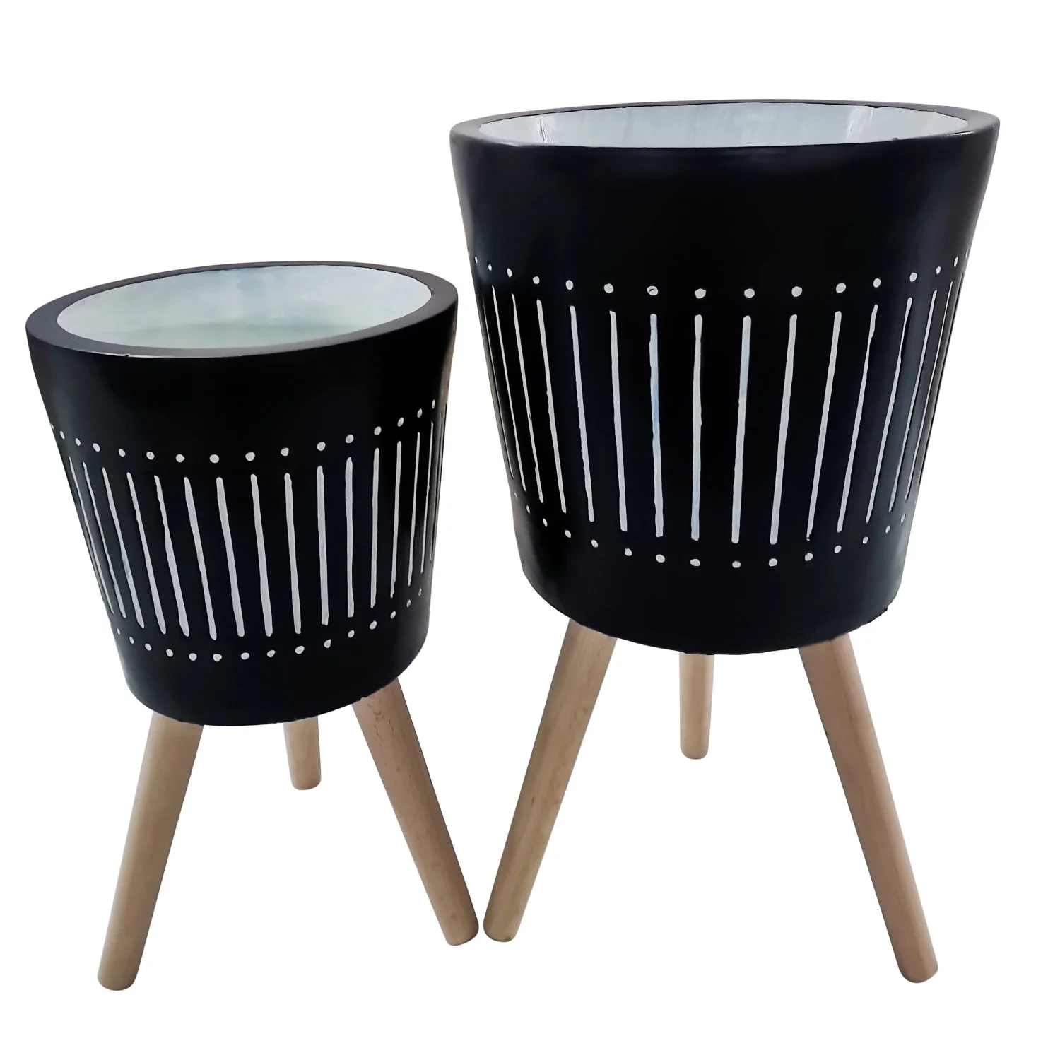 YLtoohoom S/2 10/12” PLANTER W/ WOOD LEGS  NAVY KD
