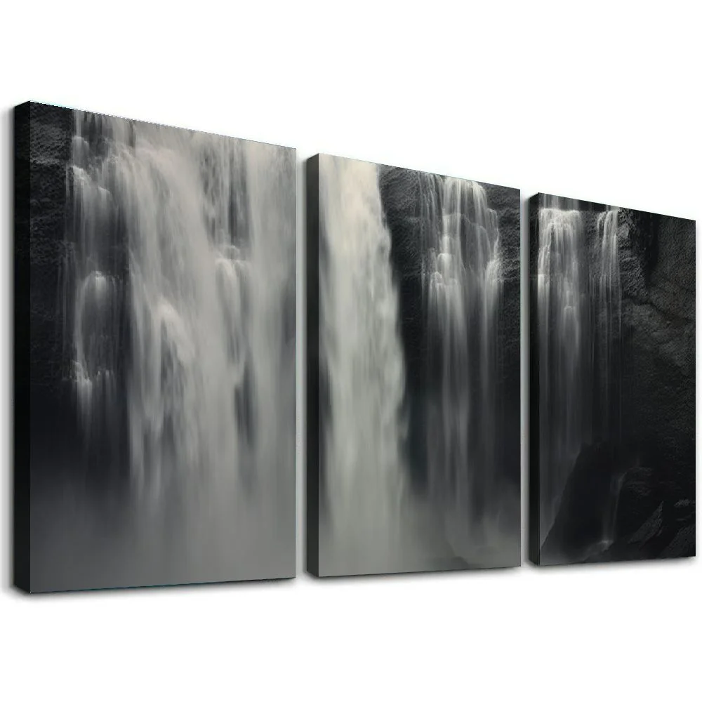 Lingy Abstract Waterfall Picture Living Room Decor Abstract Wall Art Black and White Artwork Modern Office Home Decor 12''x16''X3 Panels pattern1