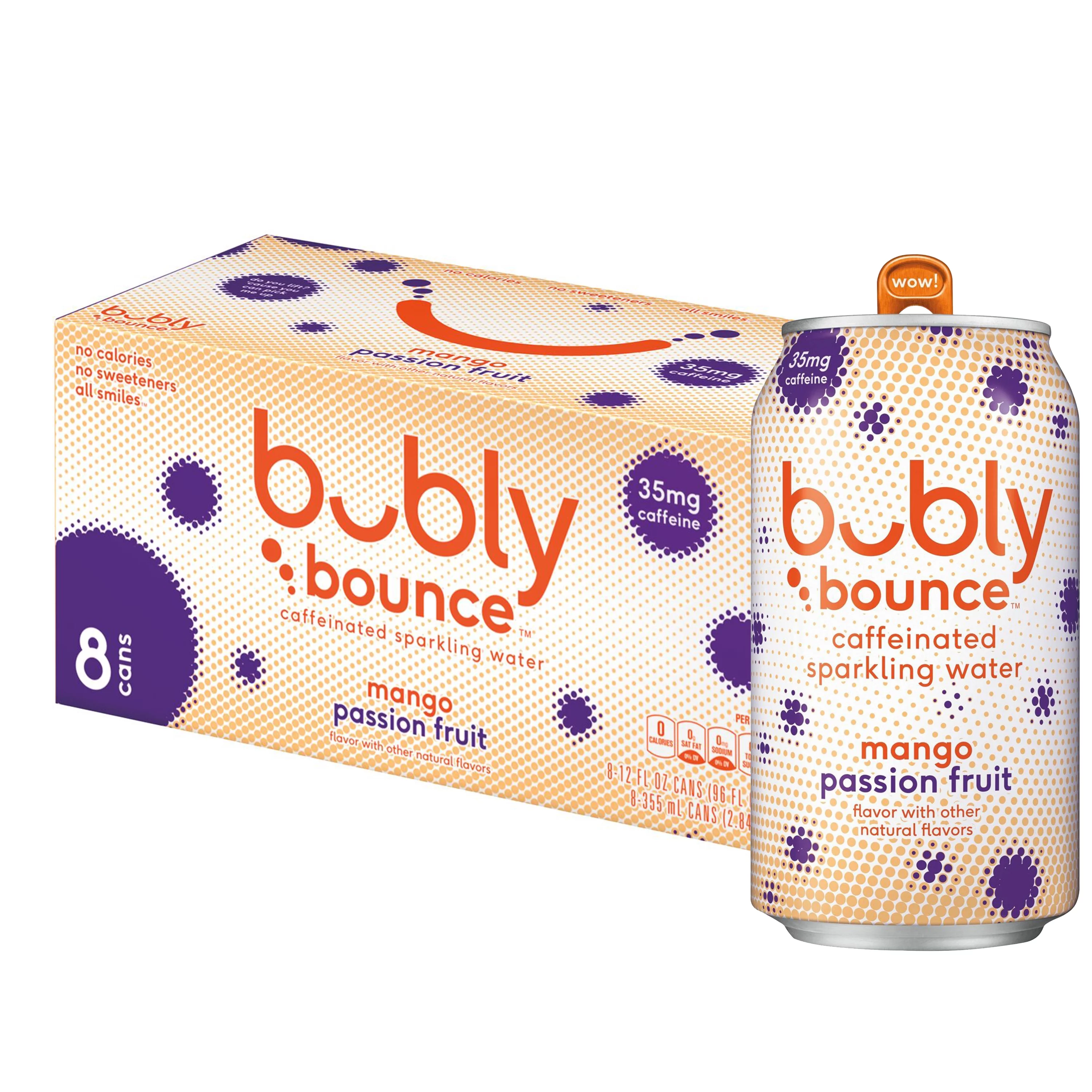 Bubly Bounce Caffeinated Mango Passion Fruit Sparkling Water, 12 fl oz, 8 Pack Cans