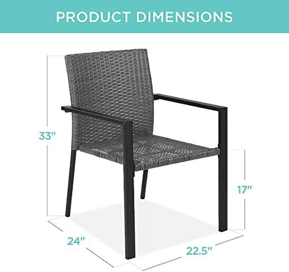JYHOME Stackable Outdoor Wicker Dining Chairs All-Weather Firepit Armchair w/Armrests  Steel Frame for Patio  Deck  Garden  Yard - Gray