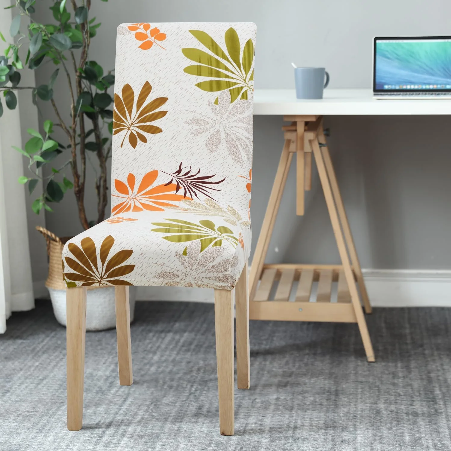 LZYoehin Stretch Printed Chair Cover Mid Back Living Room Dining Room Floral Decorative Chair Cover, 4 Pack, Maple leaf