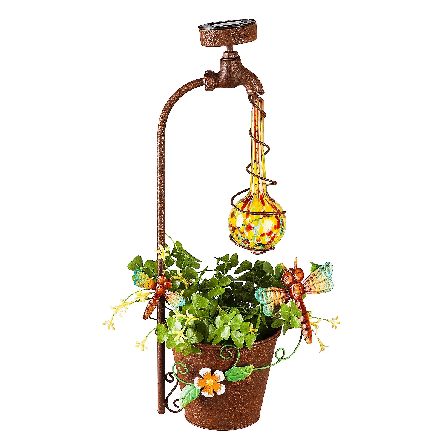 Evergreen Flag Beautiful Yellow Solar Drip Light Swirl Glass Planter - 11 x 6 x 20 Inches