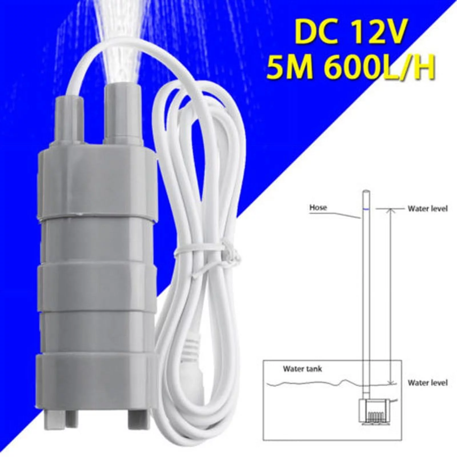 600L/H DC 12V Brushless Submersible Water Pump 5M Fish Pond JT550 TE485 LJ