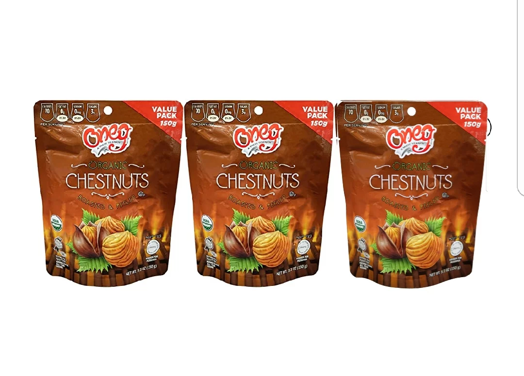 Oneg Organic Whole Chestnut Roasted and Peeled Chestnuts Kosher for Passover, 5.3 oz (pack of 3).