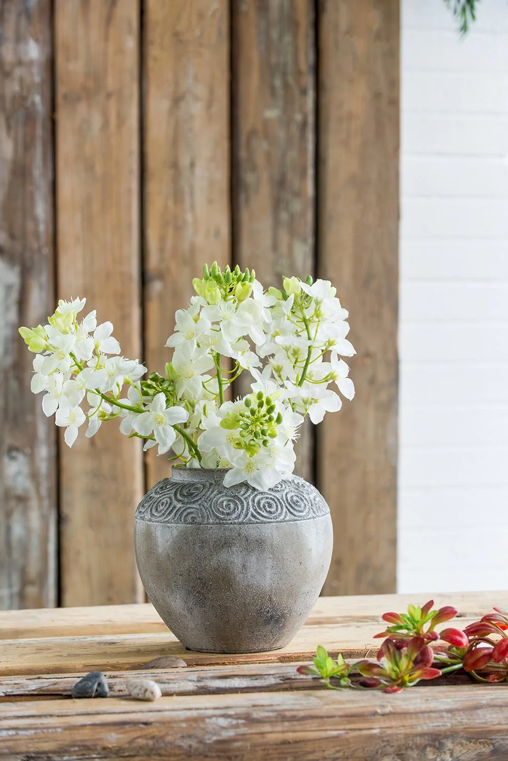 A&B Home Gray Round Terracotta Planter with Textured Swirl Pattern 8.3