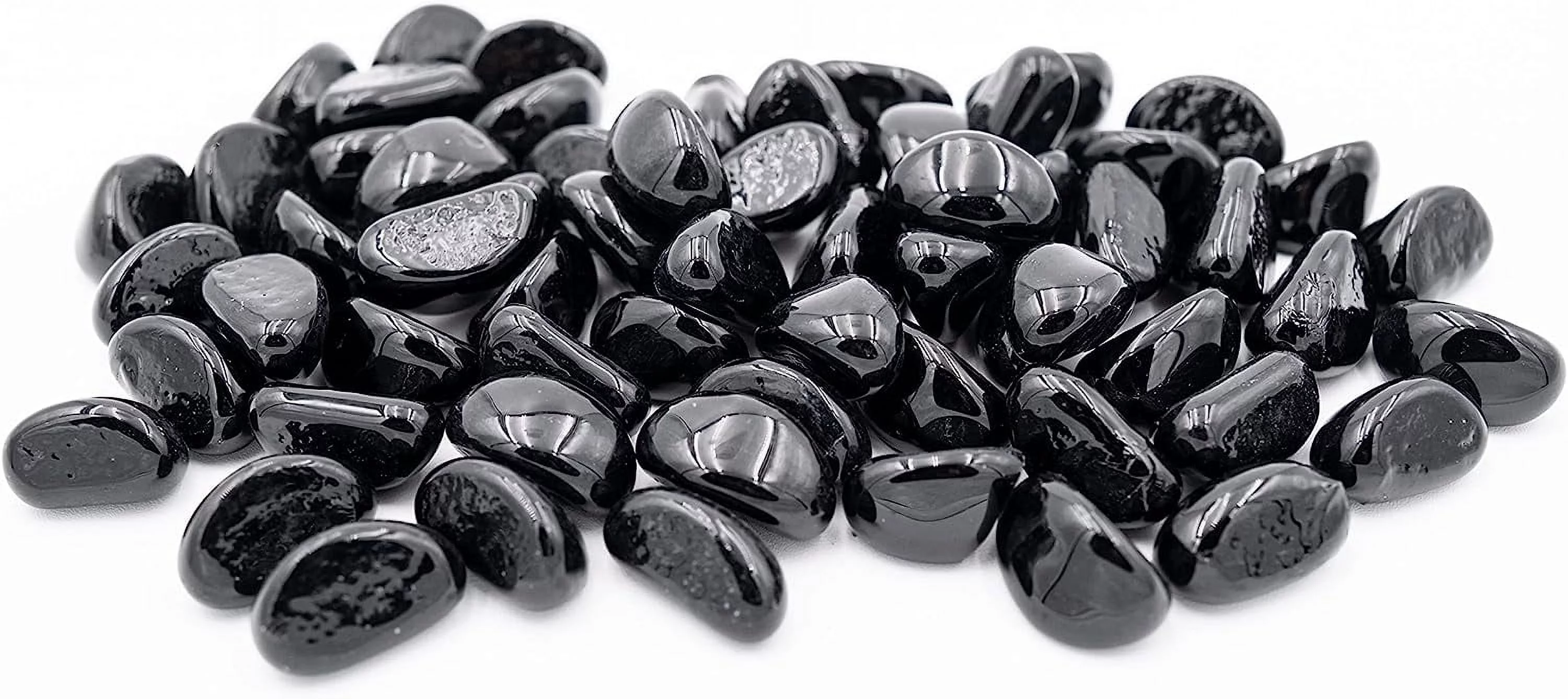 Fire Glass Cashew 1-Inch Reflective Tempered Crystal Beads For Fire Pit (Onyx Black)