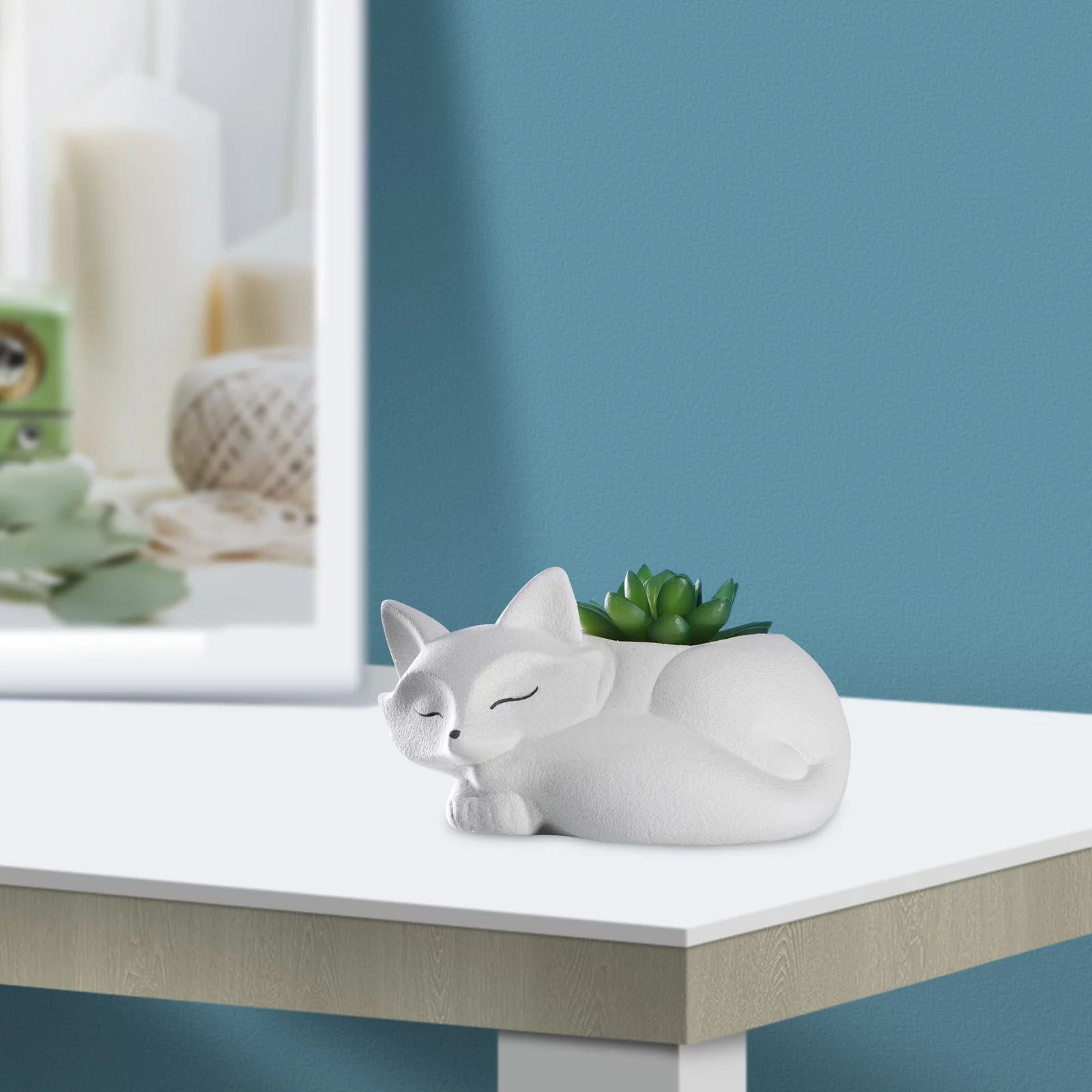 Guichaokj 1Pc Ceramic Flowerpot Decorative Succulent Pot Fox-shape Plant Container (White)