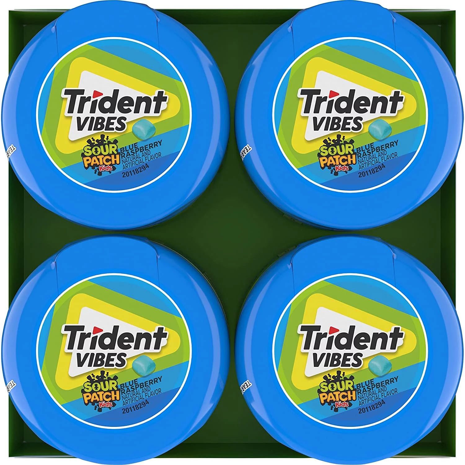 Trident Vibes SOUR PATCH KIDS Blue Raspberry Sugar Free Gum, 4-40 Piece Bottles 160 Total Pieces