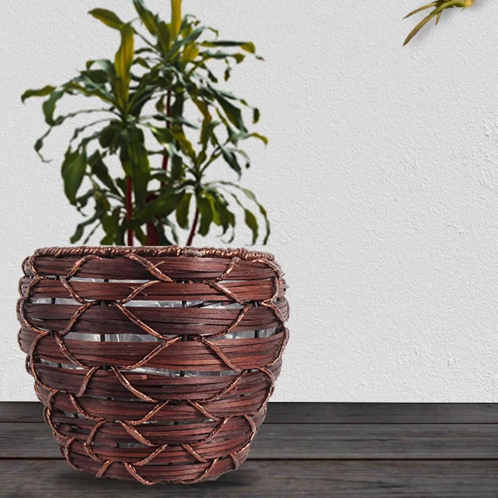 Guichaokj Handmade Woven Plastic Rattan Flower Basket Plant Pot Flower Arrangement Pot