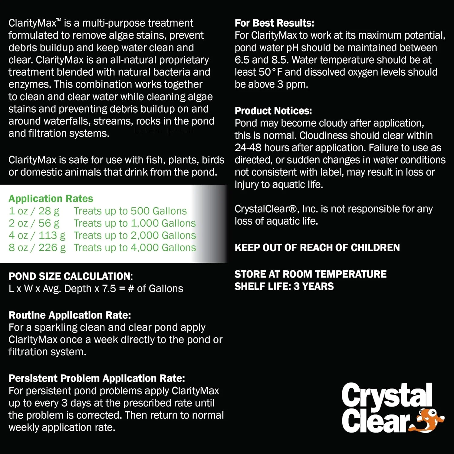 CrystalClear ClarityMax - Pond, Stream & Waterfall Treatment - 2.5 lbs